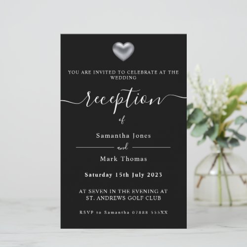 Simple Modern Silver Heart Reception Stationery