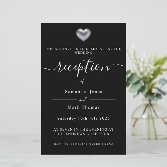 Simple Modern Silver Heart Reception Stationery (Standing Front)