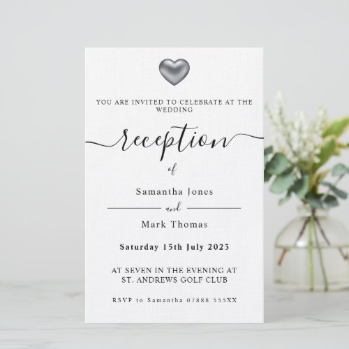 Simple Modern Silver Heart Reception  Stationery