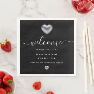 Simple Modern Silver Heart Wedding Napkin