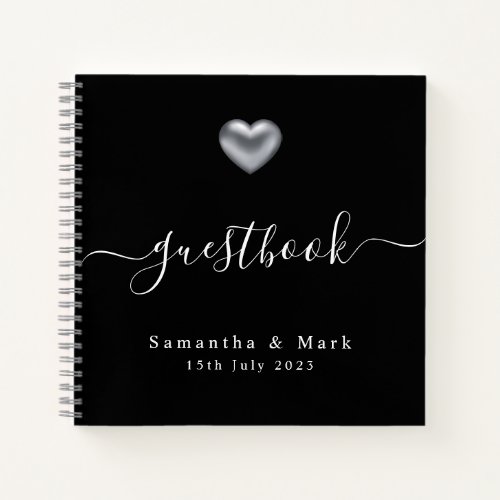 Simple Modern Silver Heart Wedding Notebook