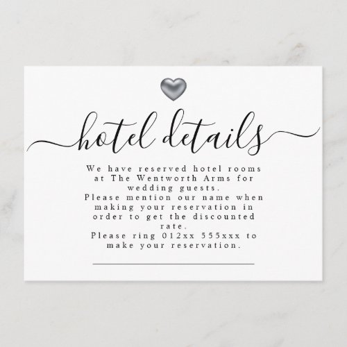 Simple Modern Silver Heart Wedding Stationery Enclosure Card