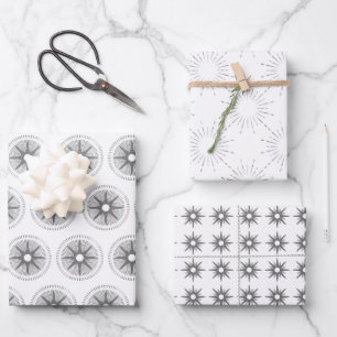 Simple Modern Silver Starburst Christmas Wrapping Paper Sheets