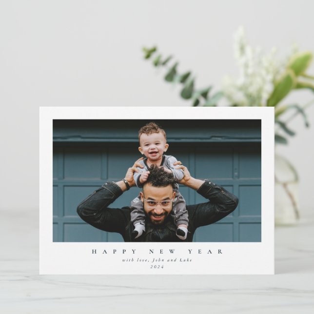 Simple Modern Single Photo Happy New Year Holiday Card (Standing Front)