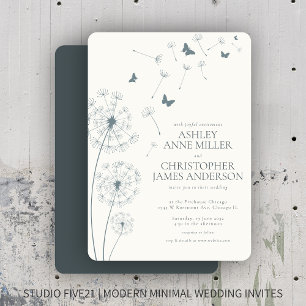 Simple Modern Slate Gray Dandelion Wedding Invitation