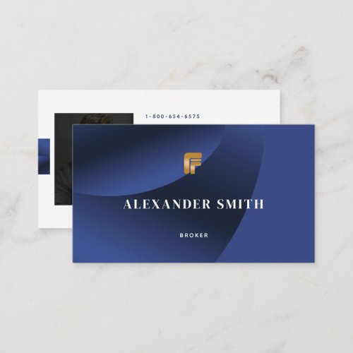 Simple Modern Sleek Blue Gold Professional Photo Business Card