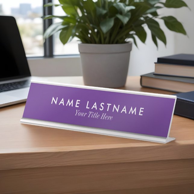 Simple Modern Sleek Purple Personalized Name Title Desk Name Plate (Creator Uploaded)