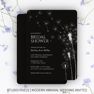 Simple Modern Smoke Black Dandelion Bridal Shower Invitation