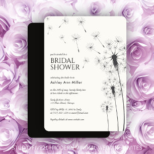 Simple Modern Smoke Black Dandelion Bridal Shower Invitation