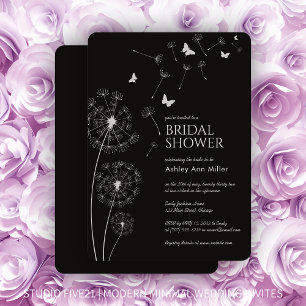 Simple Modern Smoke Black Dandelion Bridal Shower Invitation
