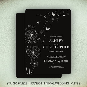 Simple Modern Smoke Black Dandelion Wedding Invitation