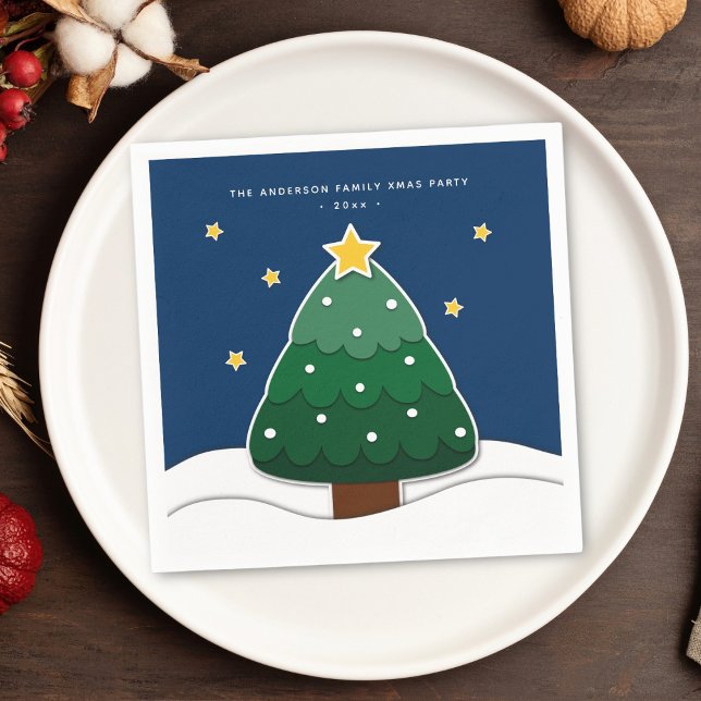 Simple Modern Snowy Christmas Tree Party Napkins (Creator Uploaded)