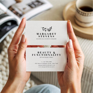 Simple modern soft beige linen elegant branch logo business card