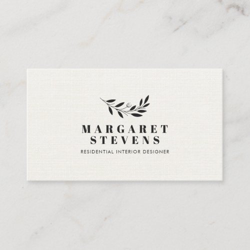 Simple modern soft beige linen elegant branch logo business card