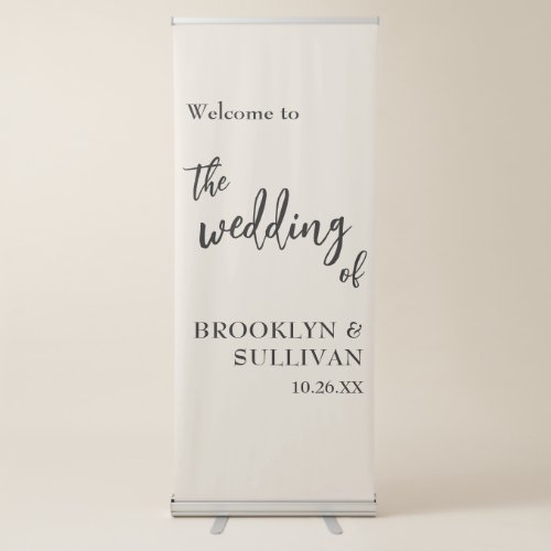 Simple Modern Soft Cream Wedding Welcome Retractable Banner