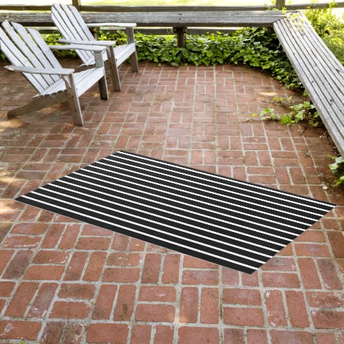 Simple Modern Sophisticated Black and White Stripe Outdoor Rug