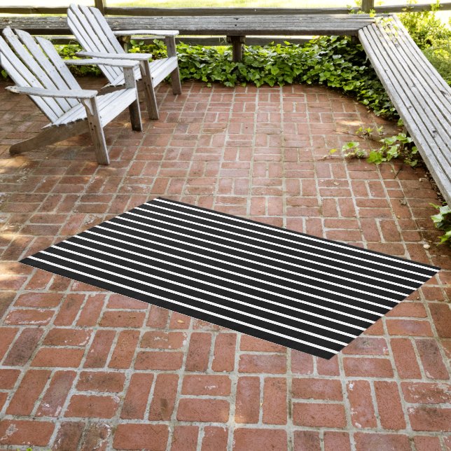 Simple Modern Sophisticated Black and White Stripe Outdoor Rug (Insitu (Outdoor 3))
