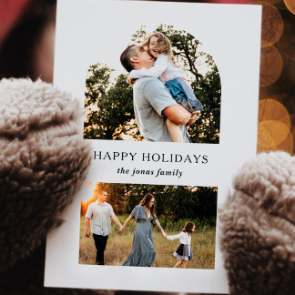 Simple Modern Split Arch Two Photo Holiday Card