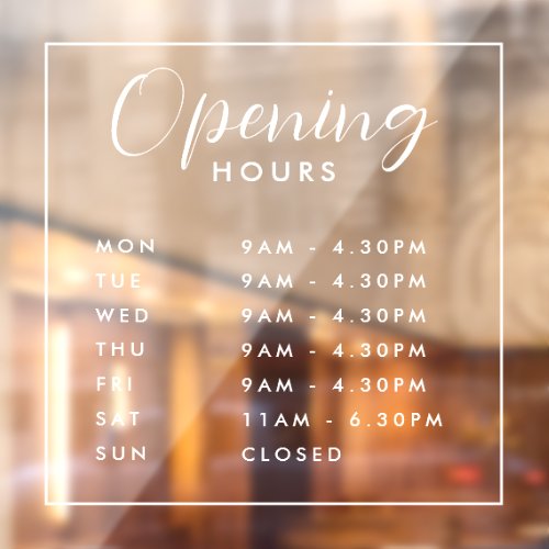Simple Modern Store Opening Hours Window Cling
