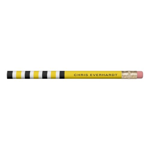 Simple Modern Stripes Yellow White and Black Pencil