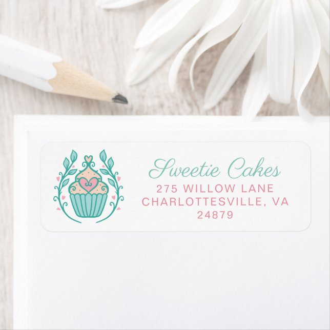 Simple & Modern Style Bakery Cupcake & Wreath Logo Label (Insitu)