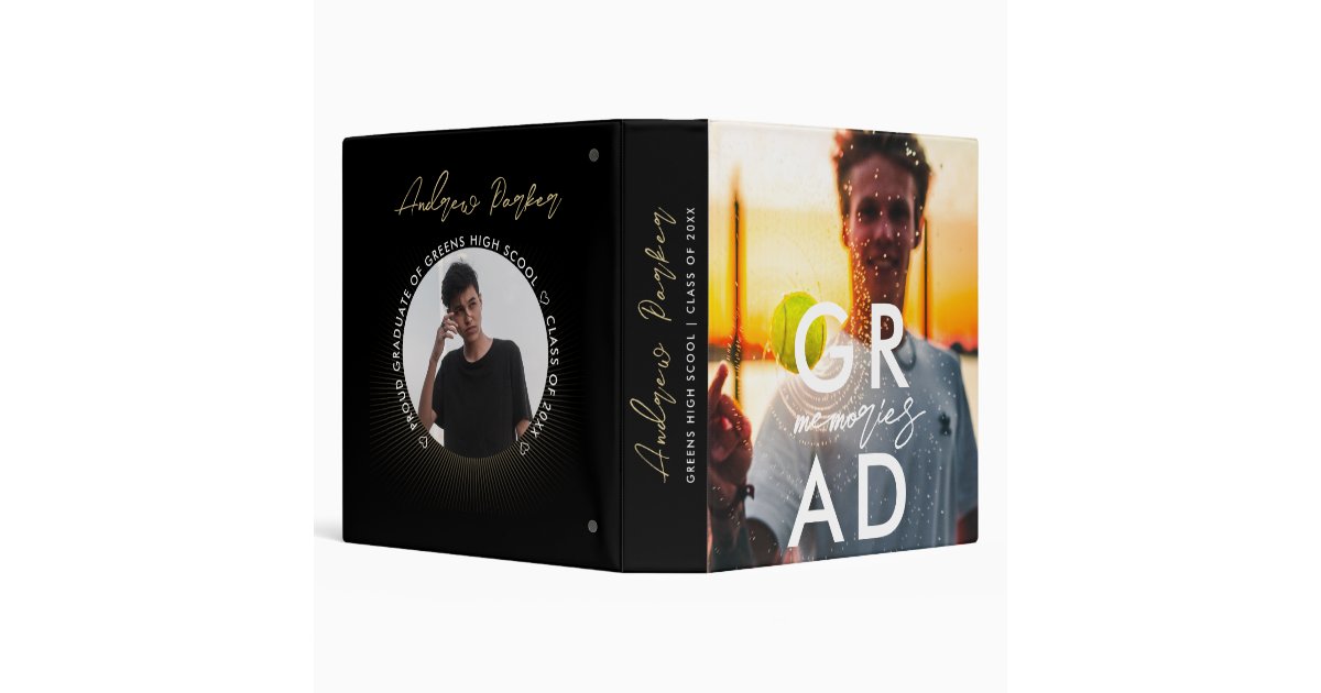 Simple Modern Stylish Black Graduation Memories 3 Ring Binder | Zazzle