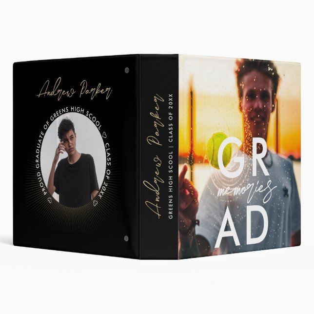 Simple Modern Stylish  Black Graduation Memories 3 Ring Binder (Background)