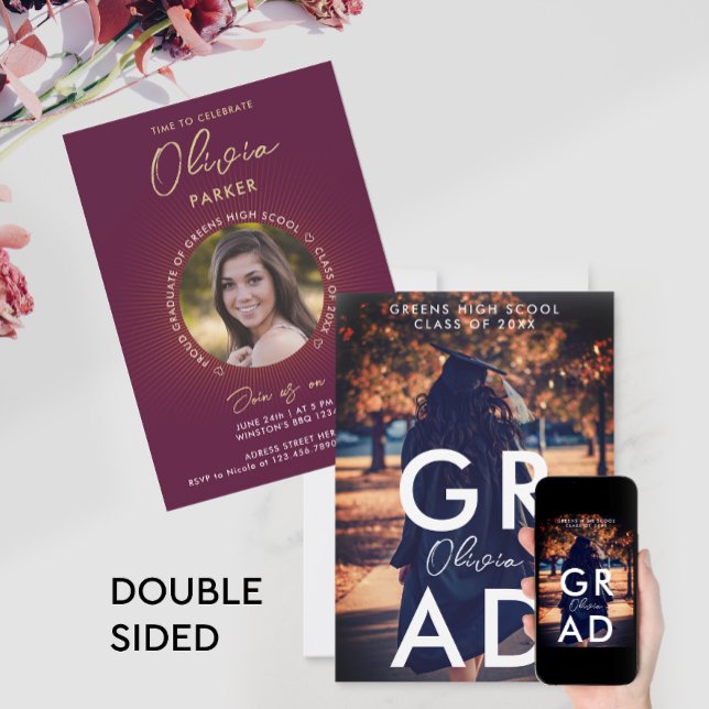 Simple Modern Stylish Burgundy Grad Typo Photo  Announcement (Creator Uploaded)