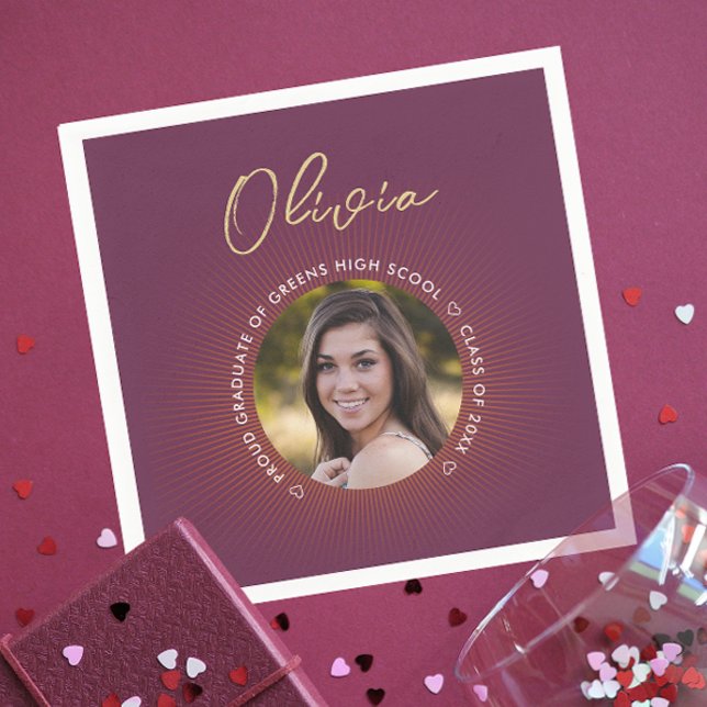 Simple Modern Stylish Burgundy Graduation Photo Napkins (Creator Uploaded)