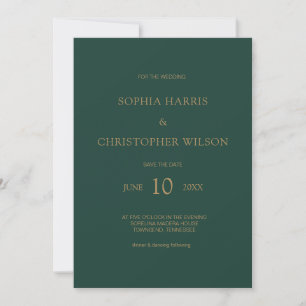 Simple Modern Stylish Emerald Green Gold Wedding Invitation