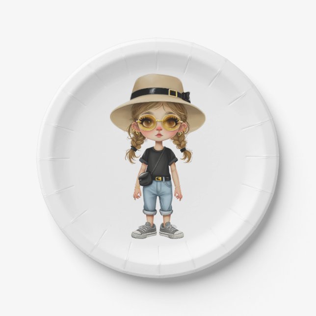 Simple Modern : Stylish Girl Paper Plates (Front)