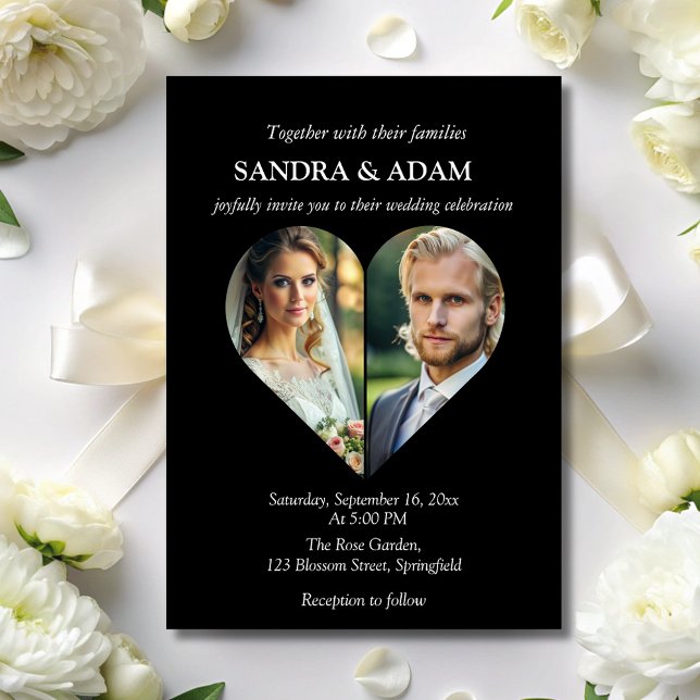 simple Modern Stylish heart Photo chic wedding  Invitation (Creator Uploaded)