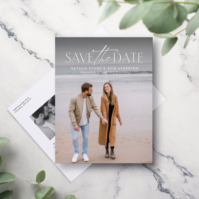 Simple modern stylish photo save the date announcement postcard (Creator Uploaded)