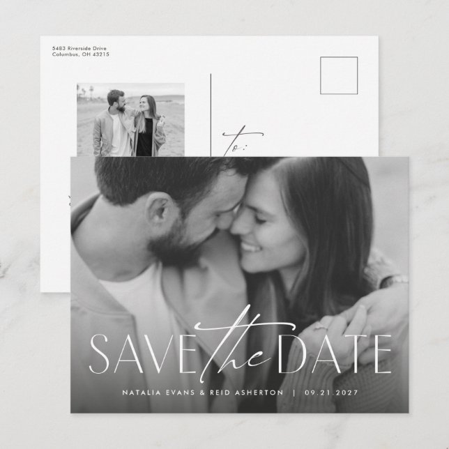 Simple modern stylish photo save the date announcement postcard (Front/Back)