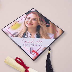 Simple Modern Stylish Pink Lavender Photo Graduation Cap Topper