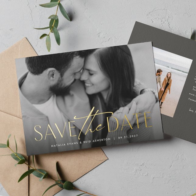 Simple modern stylish save the date photo foil invitation (Creator Uploaded)