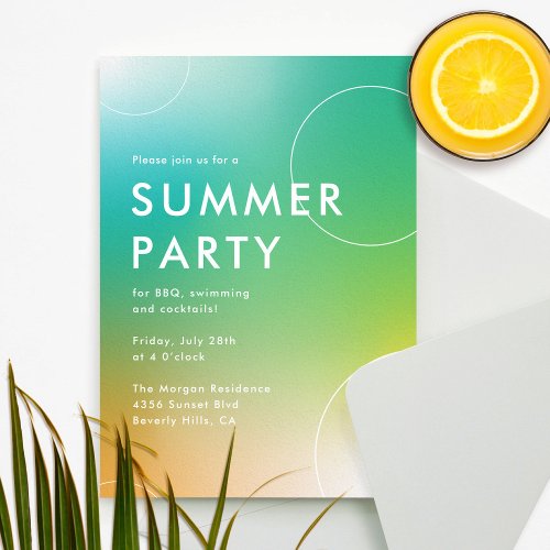 Simple Modern Summer Cocktail Party Green Invitation