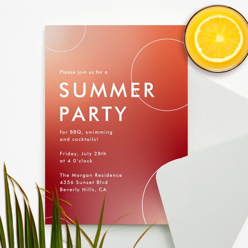 Simple Modern Summer Cocktail Party Red Invitation