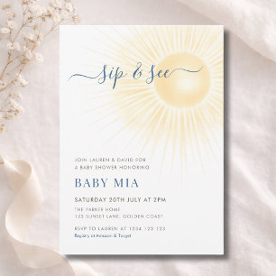 Simple Modern Sunshine Sip & See Neutral Invitation