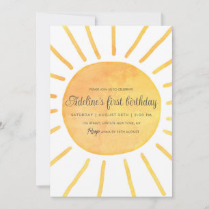 Simple Modern Sunshine Watercolor Girl Birthday Invitation