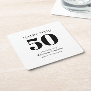 Simple Modern Surprise 50th Birthday Party Square Paper Coaster