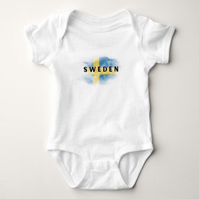 Simple Modern Sweden Flag Swedish Souvenir  Baby Bodysuit (Front)