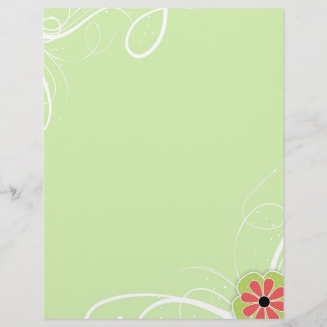 Simple Modern Swirl Stationery with Flower (Front)