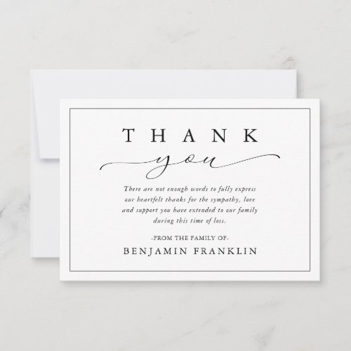 Simple Modern Sympathy Funeral Thank You Note Card