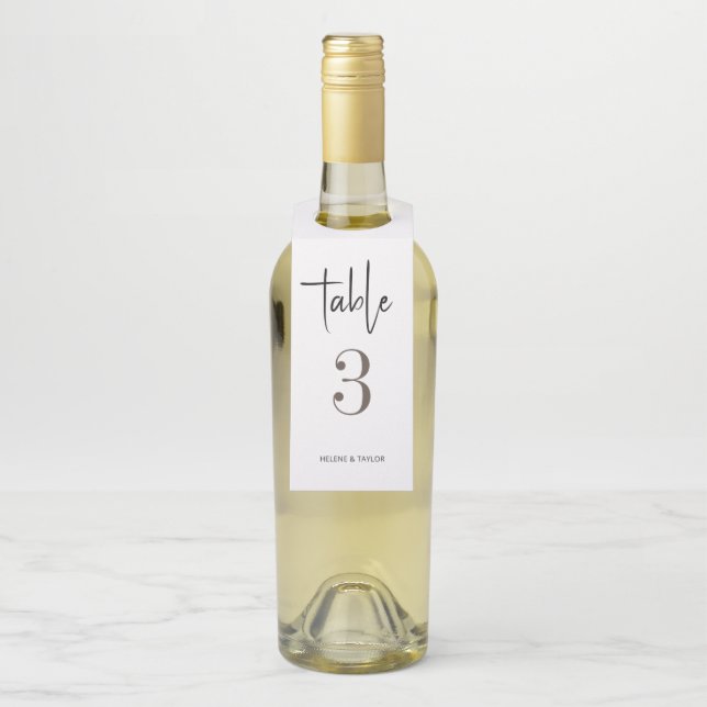 Simple Modern Table Number Bottle Hanger Tag (On Bottle)