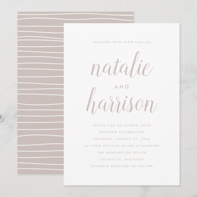 Simple Modern Taupe Script Wedding Invitation (Front/Back)