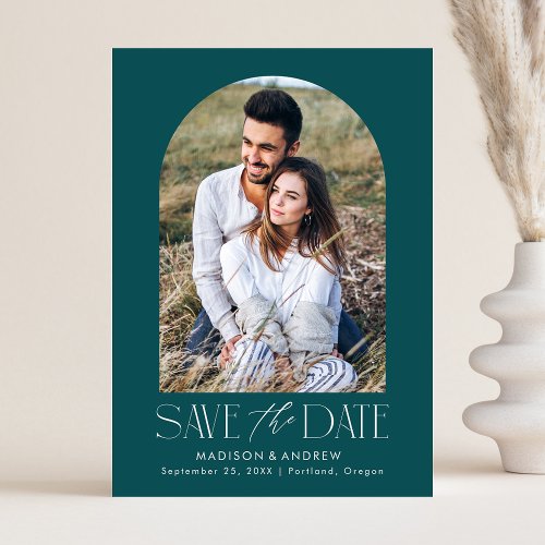 Simple Modern Teal Arch Photo Save The Date