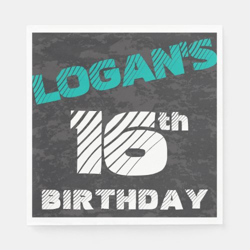 Simple Modern Teal & Black Teen Boy Birthday