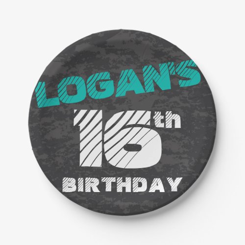 Simple Modern Teal & Black Teen Boy Birthday