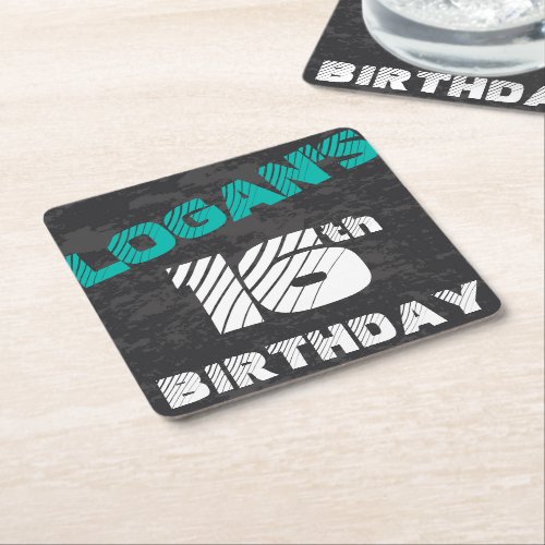 Simple Modern Teal & Black Teen Boy Birthday